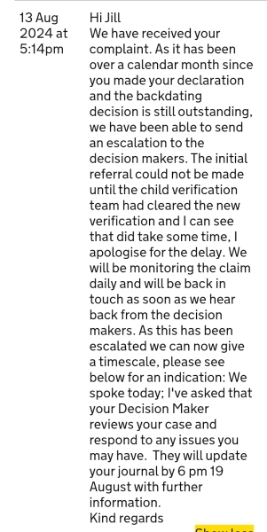 UC back payment for DLA