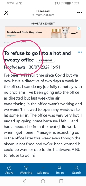 To refuse to go into a hot and sweaty office