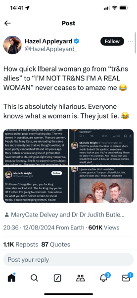 Glorious thread on twatter. Much laughter to be had. - How quick l!beral woman go from “tr&ns allies” to “I’M NOT TR&NS I’M A REAL WOMAN”