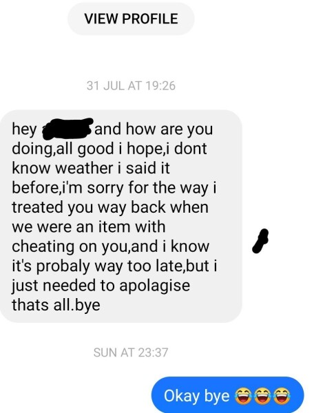 When you get a strange message over messenger from ex.