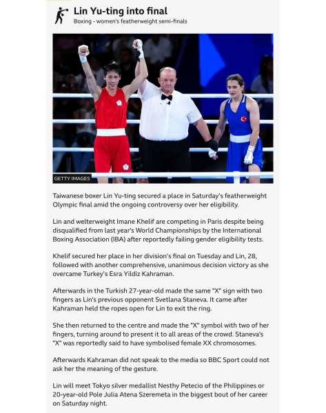 To ask if you think the Olympic boxers are male?