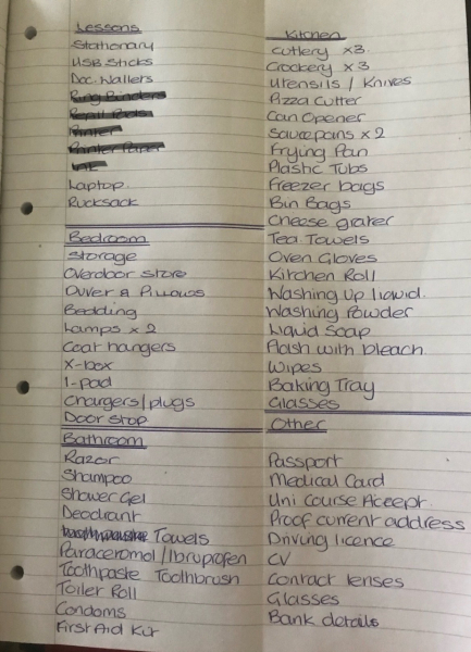 Take to Uni halls list and space saving tips