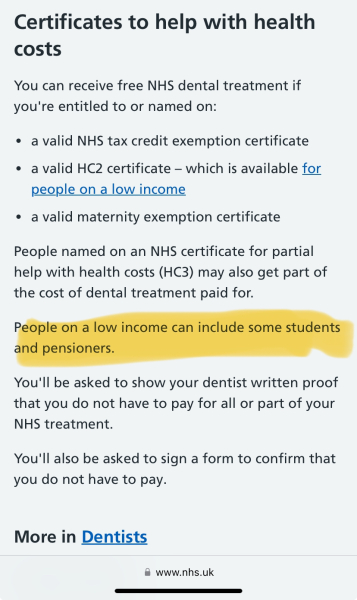 Dental charges - when are you no longer a student?