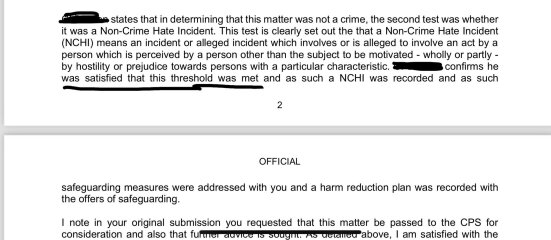 NCHI recorded against JKR (Northumbria Police)