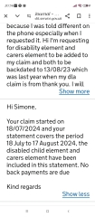 Universal credit and disabled child element backdating