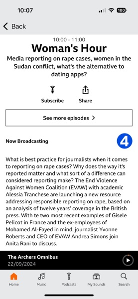 Woman's Hour re journalists reporting on rape cases