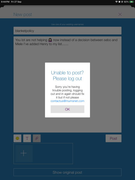 Now can't post anything