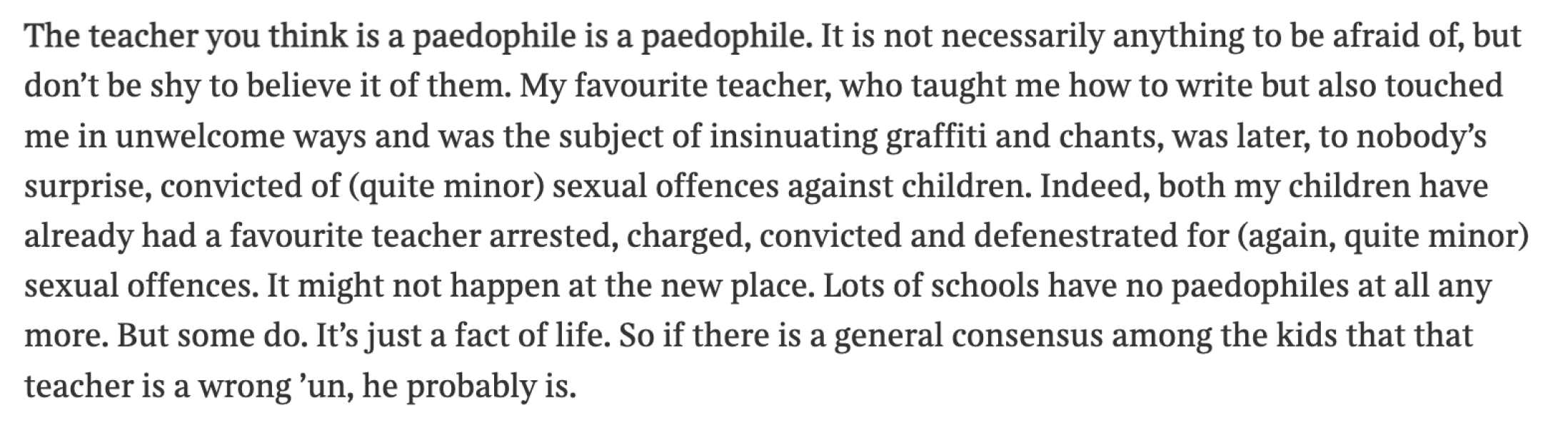 AIBU that Giles Coren’s back to school tips column that includes “minor sexual abuse” is not funny?