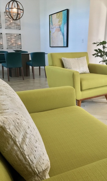 What wall colour to go with lime green sofa?