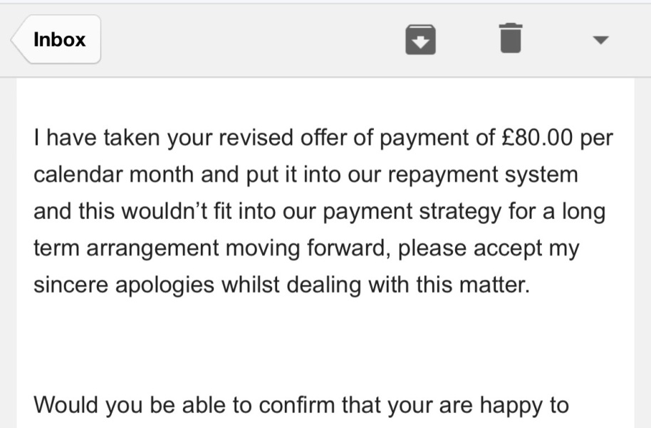 Littlewoods refused payment plan...