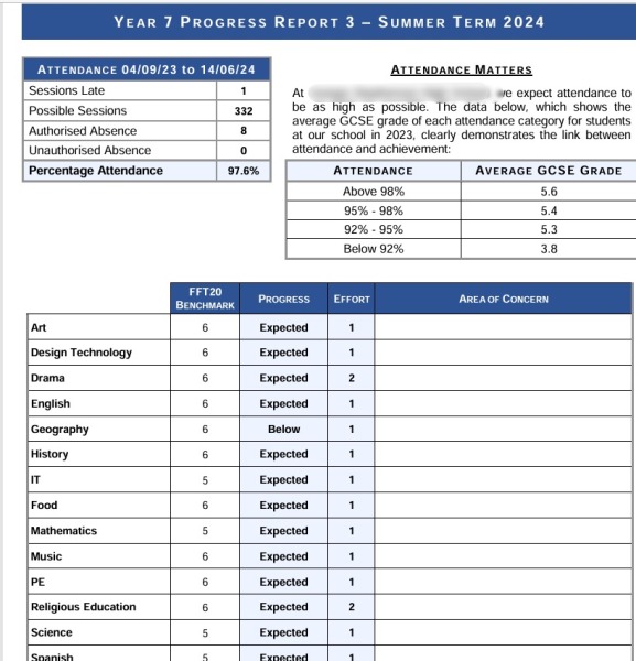 Is this Y7 Report Acceptable Standard