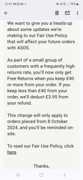 ASOS “fair use returns policy”