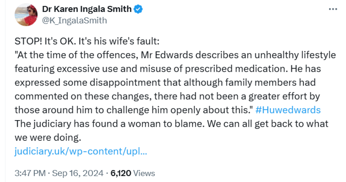To be absolutely sick of excuses being made for men's disgusting sexual behaviour? Trigfer warning. Hugh Edwards sentencing.
