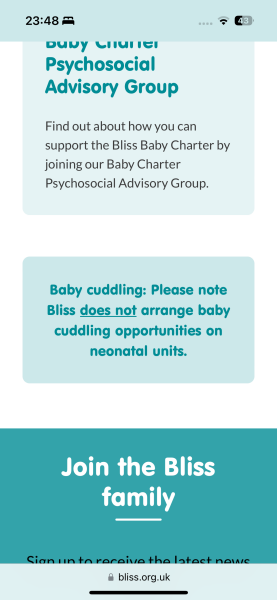 Job advert for volunteer to cuddle babies in NICU