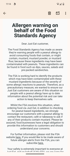 Nut allergy mustard warning