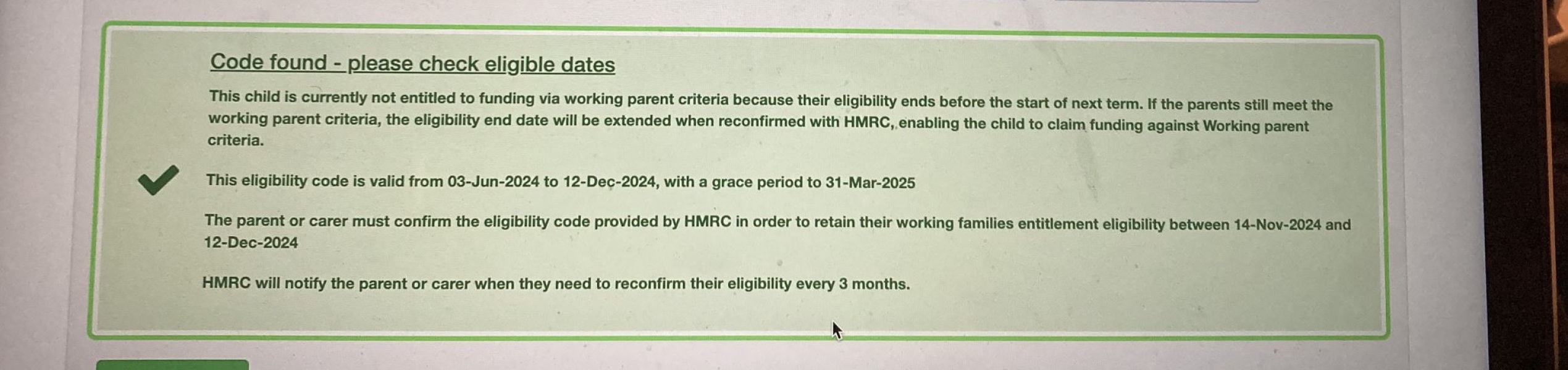15h funded childcare eligibility code question