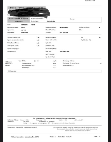 Sperm results - pic in comments
