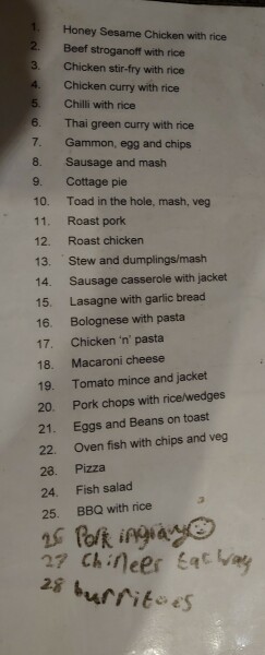 What regular meals do you make?