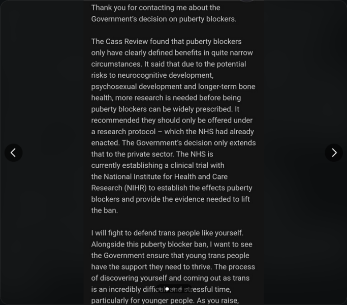Meg Hillier Mp replies to trans concerns on puberty blockers - good news
