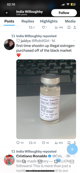 India Willoughby endorsing illegal hormones?
