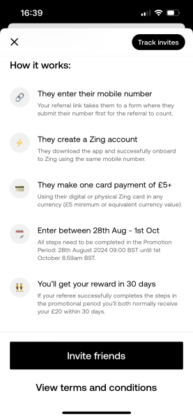 Zing referral free £20 for £5 spend