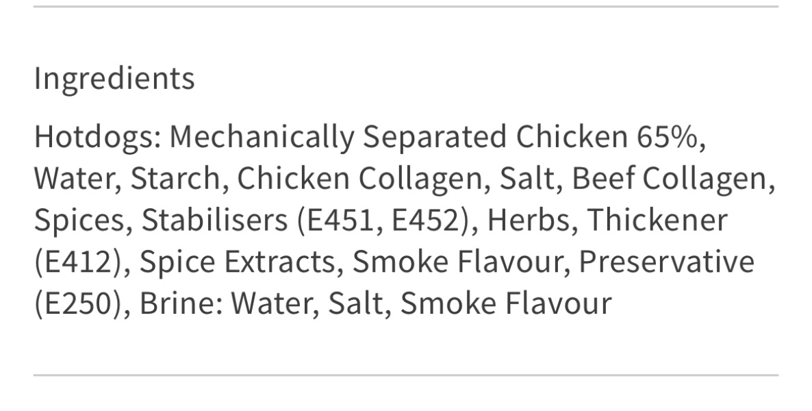 Tinned hotdogs at school