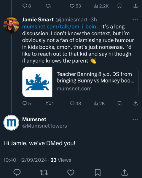 Teacher Banning 8 y.o. DS from bringing Bunny vs Monkey books to school for his friends to read