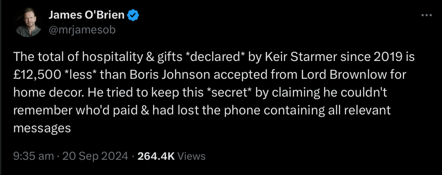 Sir Keir Starmer declares gifts and freebies totalling more than £100,000 - the highest of any MP