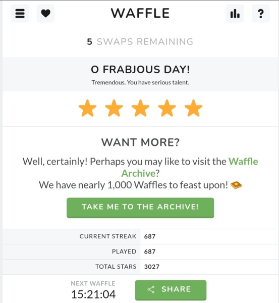 Waffle: Rearrange the letters into the correct words