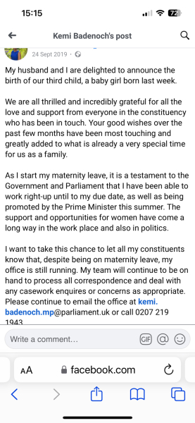 Kemi Badenoch: Maternity pay is “excessive” and people should exercise “more personal responsibility”