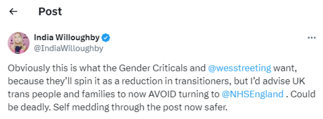 India Willoughby endorsing illegal hormones?