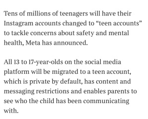 Teenagers to be moved to "teen" accounts on instagram