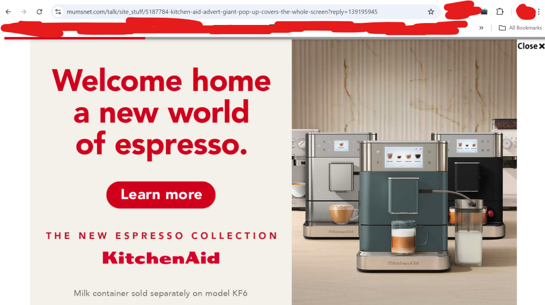 Kitchen Aid Advert - giant pop up covers the whole screen