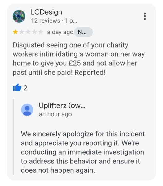 To feel a bit harassed by charity worker