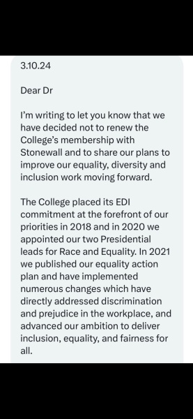 Royal College of Psychiatrists gives Stonewall the boot