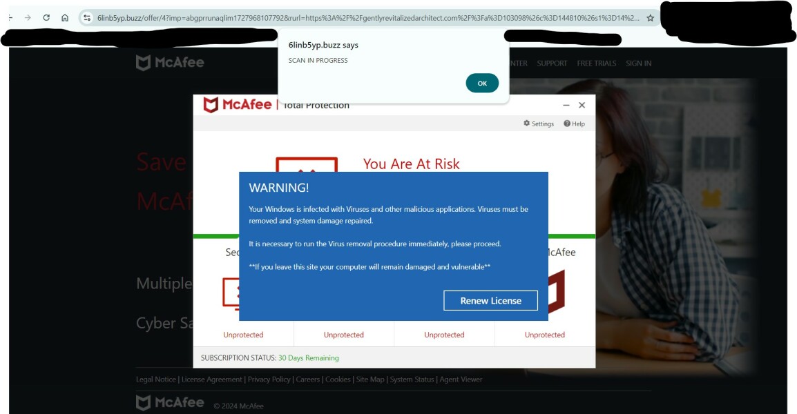 Virus scam appearing only  when on Mumsnet
