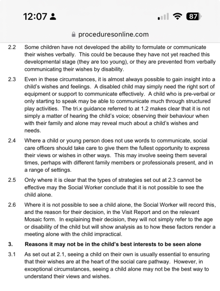 Why would a SW need to interview children alone