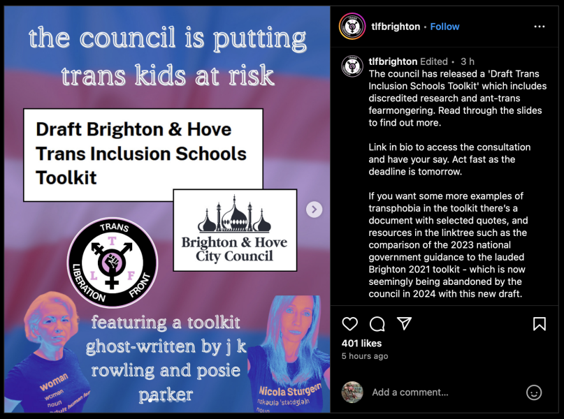 Please Respond to the Brighton Council Trans Inclusion Toolkit before Friday 11th October - your children are affected even if you do not live in Brighton, or even the UK