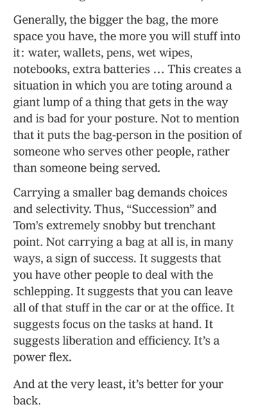 Not owning / using a handbag