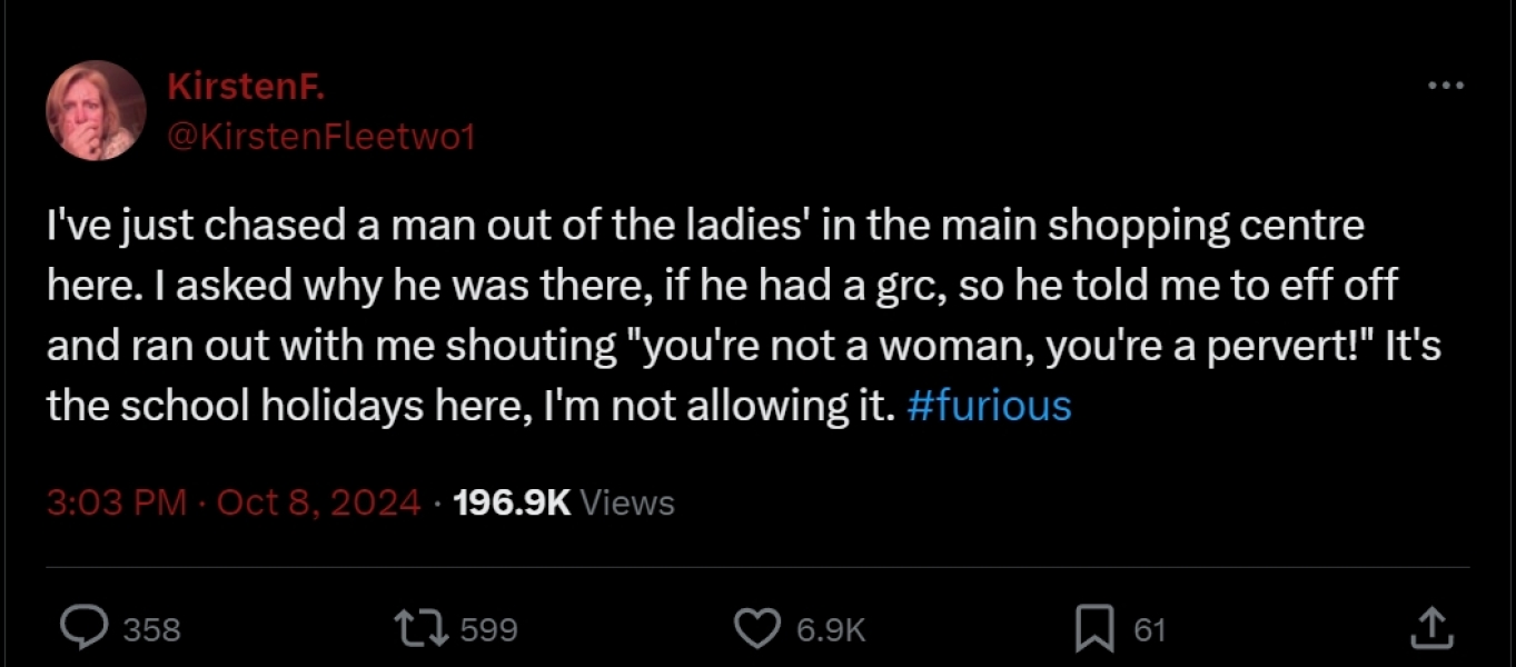 Women with alopecia harassed in woman's toilets at airport