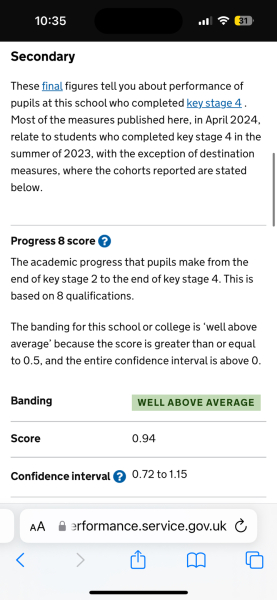 What does this progress 8 score mean?