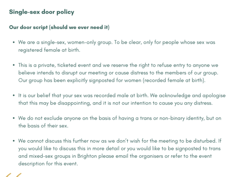 Looking for help keeping a women's group to women only....