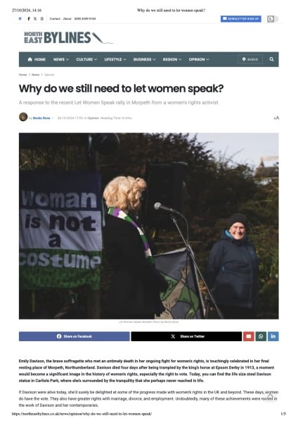 Let Women Speak Morpeth, Northumberland - Sun 13 Oct