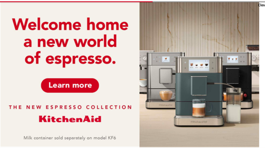 Kitchen Aid Advert - giant pop up covers the whole screen