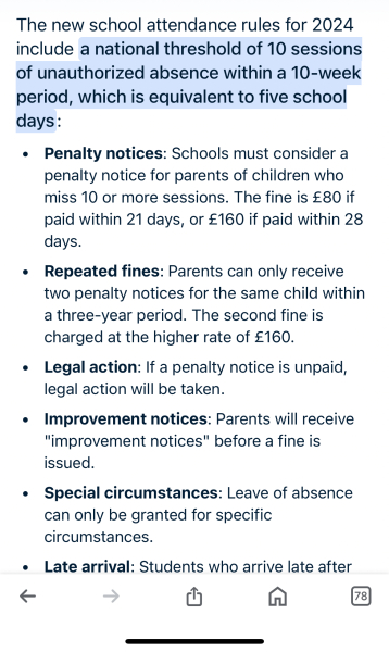 How many unauthorised absences can school fine for ?
