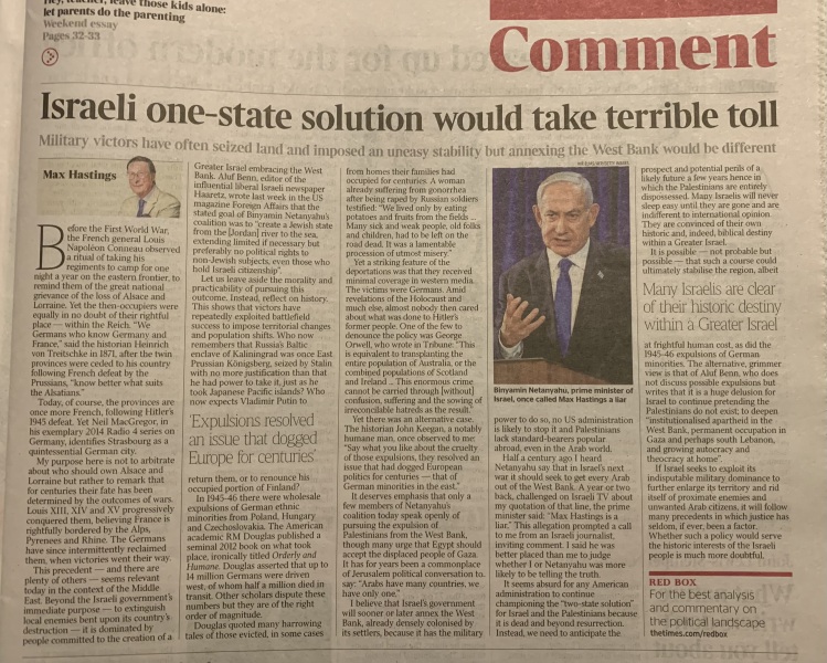 Israeli minister calling for a state that includes many Middle Eastern countries