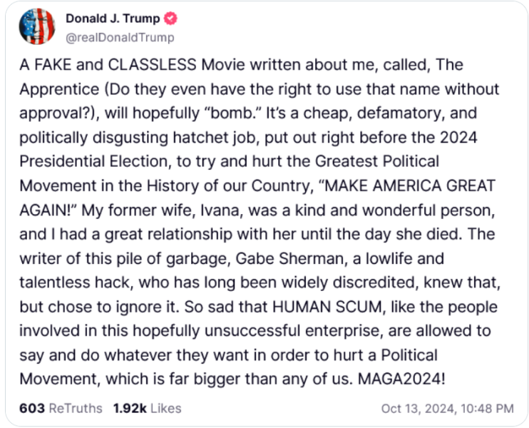 There's a film about Donald Trump out at the moment, which seems unethical timing to me