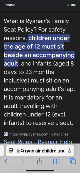 Ryanair made 4yr old sit alone