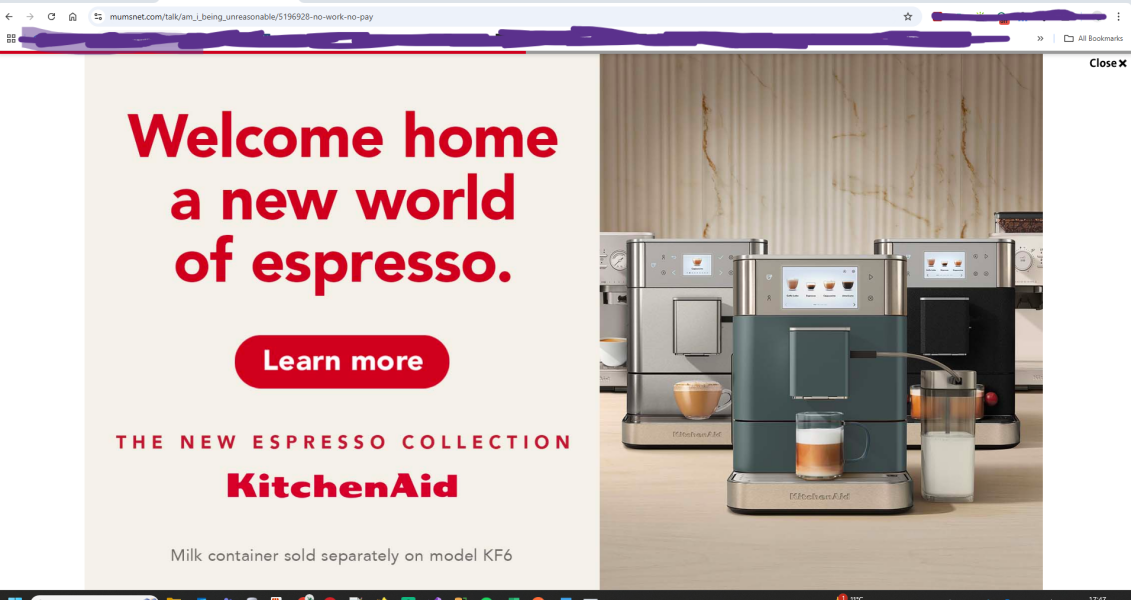 Kitchen Aid Advert - giant pop up covers the whole screen