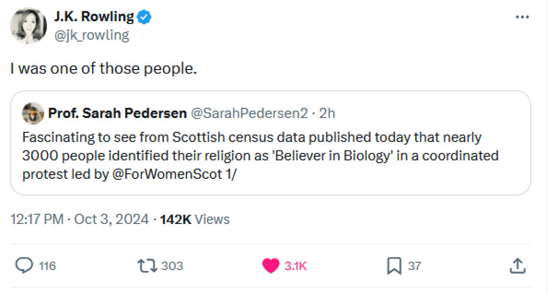 3000 people in Scotland filled in "believer in biology" as their religion in the census